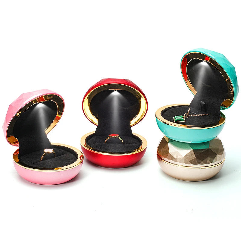 Round Circular Oval Luxury Led Lights Leather Jewelry Ring Necklace Packaging Boxes Set with logo Velvet for Wedding