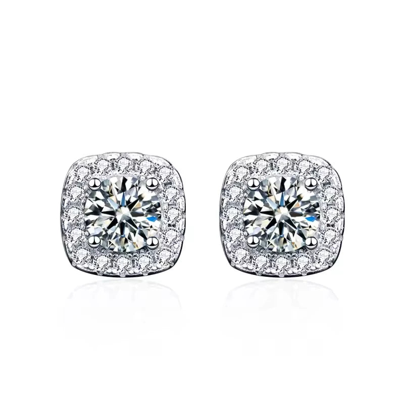 Luxury Jewelry S925 Sterling Silver Cut 0.5ct Moissanite Square Stud Earrings for Women