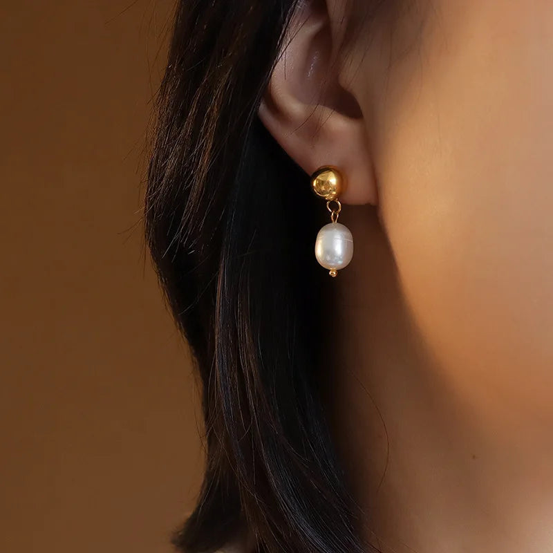Earrings Jewelry Custom Tarnish Free Women Stainless Steel Gold Plated Silver Plated Fresh Water Pearl Stud Earrings Jewelry