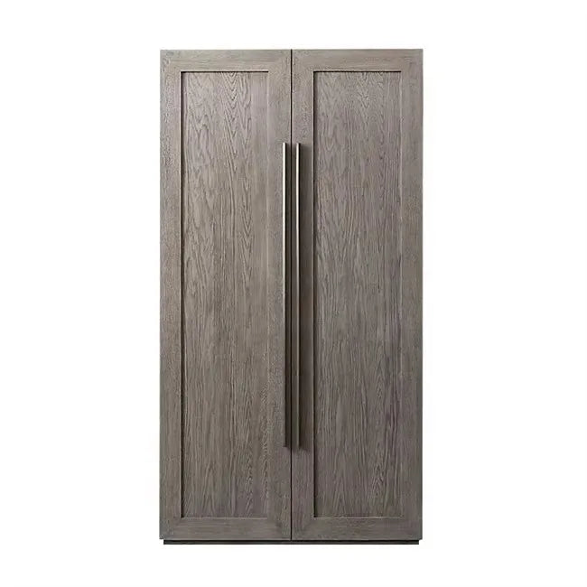 Large-Capacity Double-Door Solid Wood Storage Wardrobe (Distressed Grey Oak)