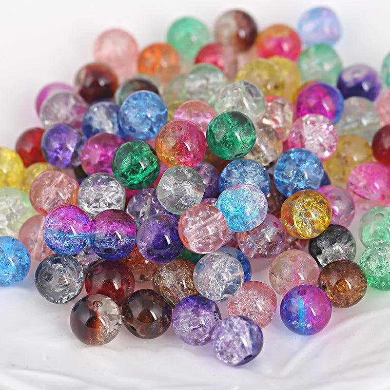 2025 Crystal Wholesale Glass Explosion Beads Two-color Round Cracked Colorful Beads Broken Flower Beads
