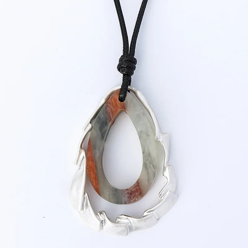 TongLing Necklace Fashion Irregular Geometric Alloy Round Pendant Women's Black Leather Sweater Chain