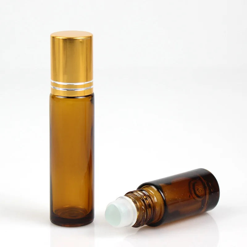 Empty Glass Roll Perfume Oil Scents Aromatherapy Bottle 5ml 10ml Amber Blue Transparent Glass Ball Bottle