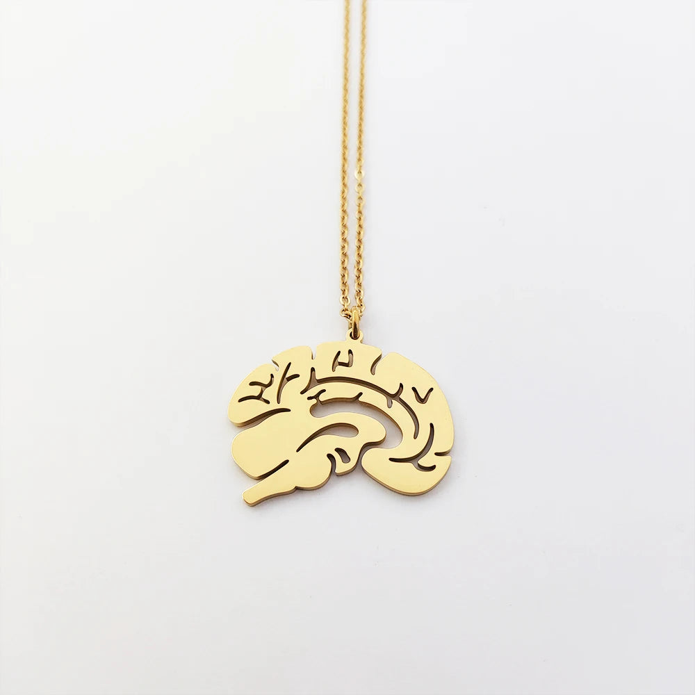 18K Gold Brain Necklace Mental Health Therapy Neuroscience Stainless Steel Necklace Jewelry Science Jewelry for Brain Gifts