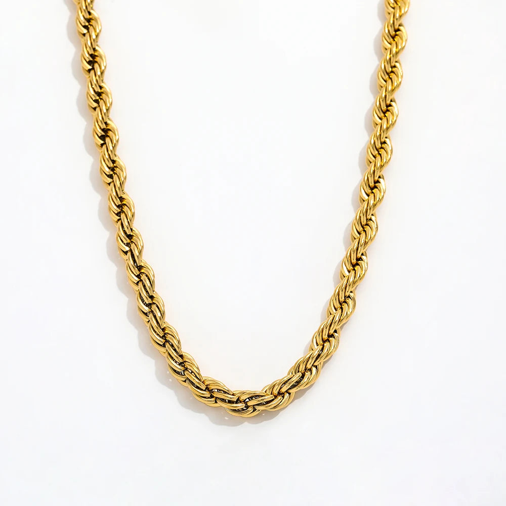 Fenny Wholesale 18K PVD Plated Waterproof&Tarnish Free Chunky Solid Rope Chain Stainless Steel Necklace for Women