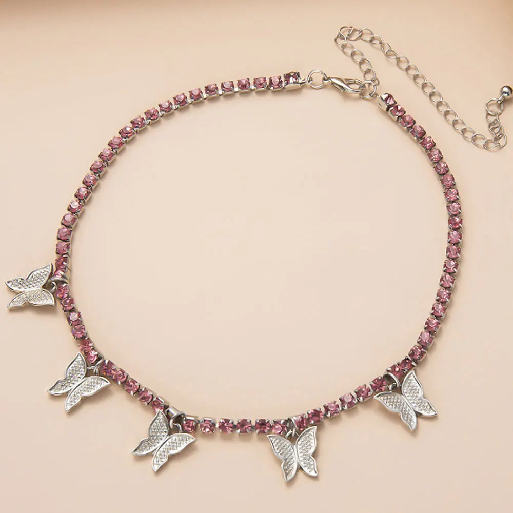 Bohemian Low Price Tennis Chain with Cute  Choker butterfly Rose Gold Necklace for Women China Manufacturer Supplier