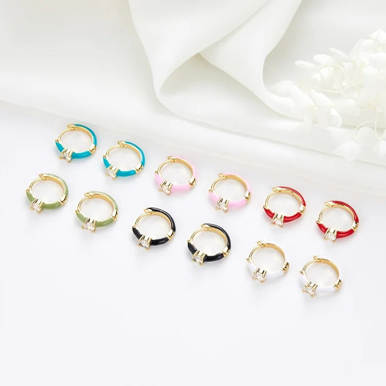 Summer New Hot Selling Trendy Women's Brass Custom Colorful Neon Enamel CZ Mini Huggie Hoop Earrings for Party & Gift