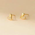 Romantic Asymmetrical Love Heart Shaped Stud Earrings for Women 925 Sterling Silver 18K Gold Plated Zircon Infused Geometric