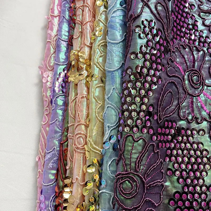 100% Polyester Floral Pattern Lace Embroidery Fabric Knitted Technique for Girls/Boys Wedding Dresses and Bags for Shoes