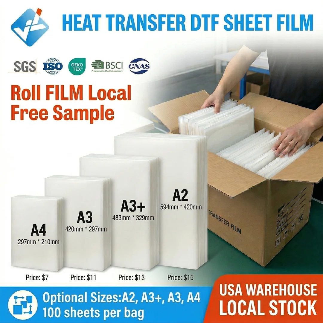 JINLONG DTF Transfer Sheets 13x19 Glossy DTF Film Heat Transfer Paper Film DTF A4 Sheets for Inkjet Printers