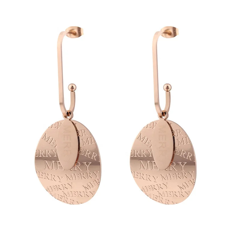 Custom Carving Big Geometric Statement Rose Gold Plated Metal Drop 316 Stainless Steel Trendy Earrings Jewelry Accessories Gift