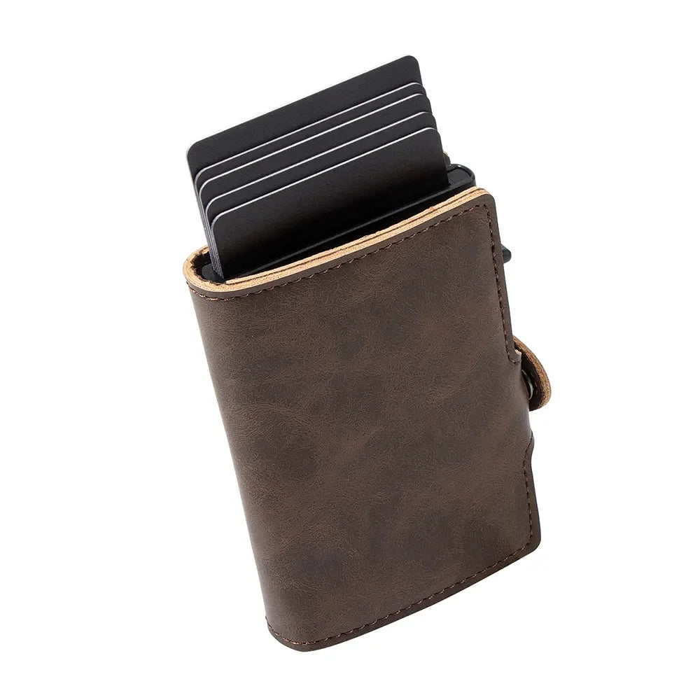 Men's Minimalist RFID Blocking Aluminum Wallet -Up Card Holder for Business Card Use
