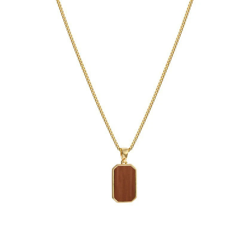 Fatingna Fashionable Versatile Black Stainless Steel Necklace Square Shell Collar Chain Personalized Vintage Gold Link Buddhism