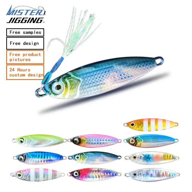 MISTER JIGGING Factory Produce New Design 7g 15g Metal Jig Fishing Lure Manufacturing Long Cast Luminous Jig Lure