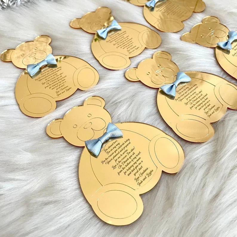 Luxurious 5X7 Inches Bear Gold Mirror Acrylic Engraved Text Custom Menu Wedding Gifts Fancy Paper Menu Cards