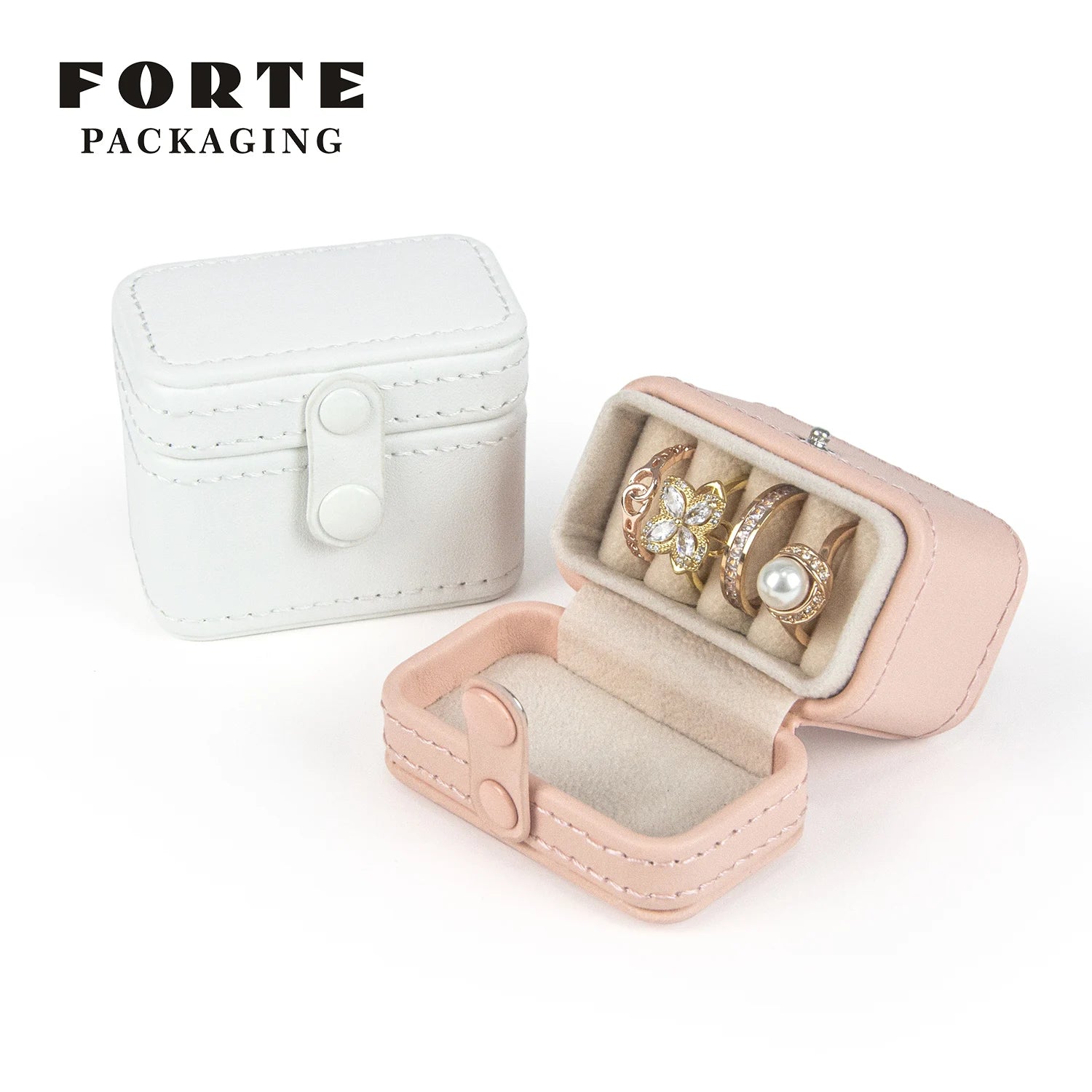 Custom LOGO Good Price Pink White Mini Jewelry Storage Packing Ring Box Organizer Luxury Large Pu Leather Jewelry Box Forte