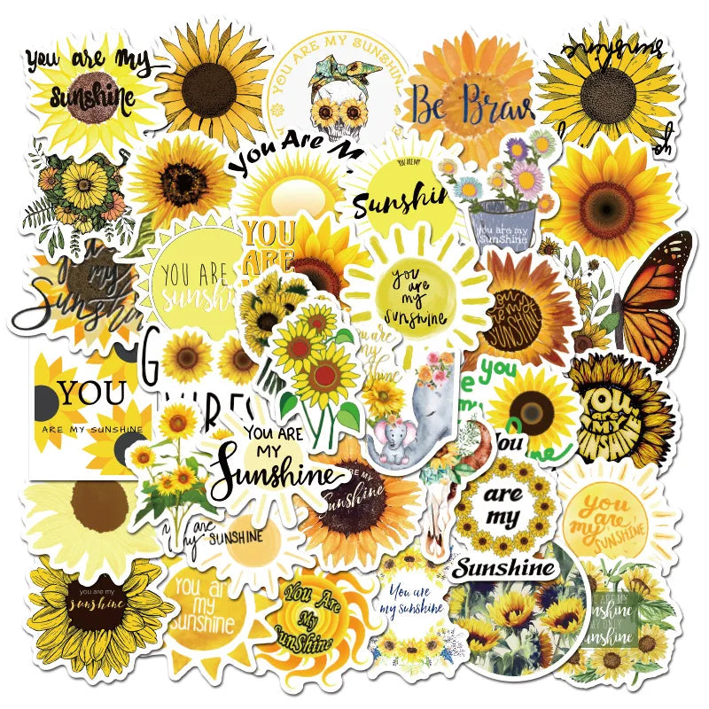 50PCS Beautiful Yellow Sun Flower You Are My Sunshine Vinyl  Laptop Stickers