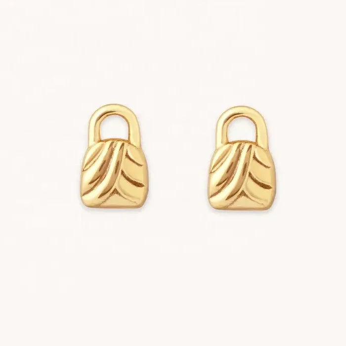 LOZRUNVE Fashion Jewelry Pure Silver 925 Delicate Gold Padlock Stud Earring