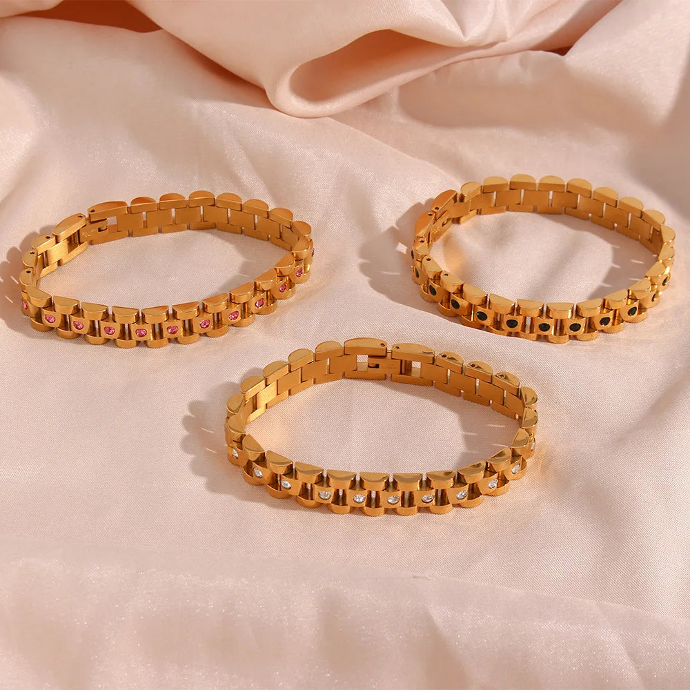 Delicate Wholesale Custom Non Tarnish 18K Gold Plated Stainless Steel Bracelet Watch Strap Crystal Bracelet for Women Jewelry