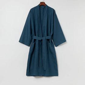 Bulk Sleepwear Yellow Linen Robes Women Bathrobe Eco French Flax Linen Bath Robe Kimono