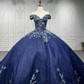 Jancember 9891 Glitter Blue Off Shoulder Sweetheart Ball Gown Evening Party Dresses for Women