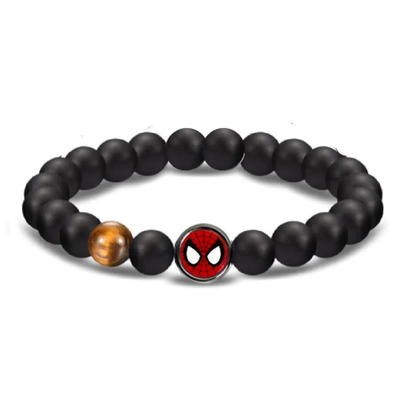 Men's Unisex Spider-Man Bracelet Handmade Beaded Charm Bracelets Tiger Eye Volcanic Stone White Pine Classic Style