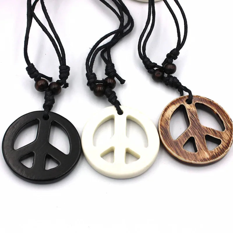 Retro Peace Charm Necklace Adjustable Pendant Round Necklace Peace Sign Necklace Hippie for Women Man