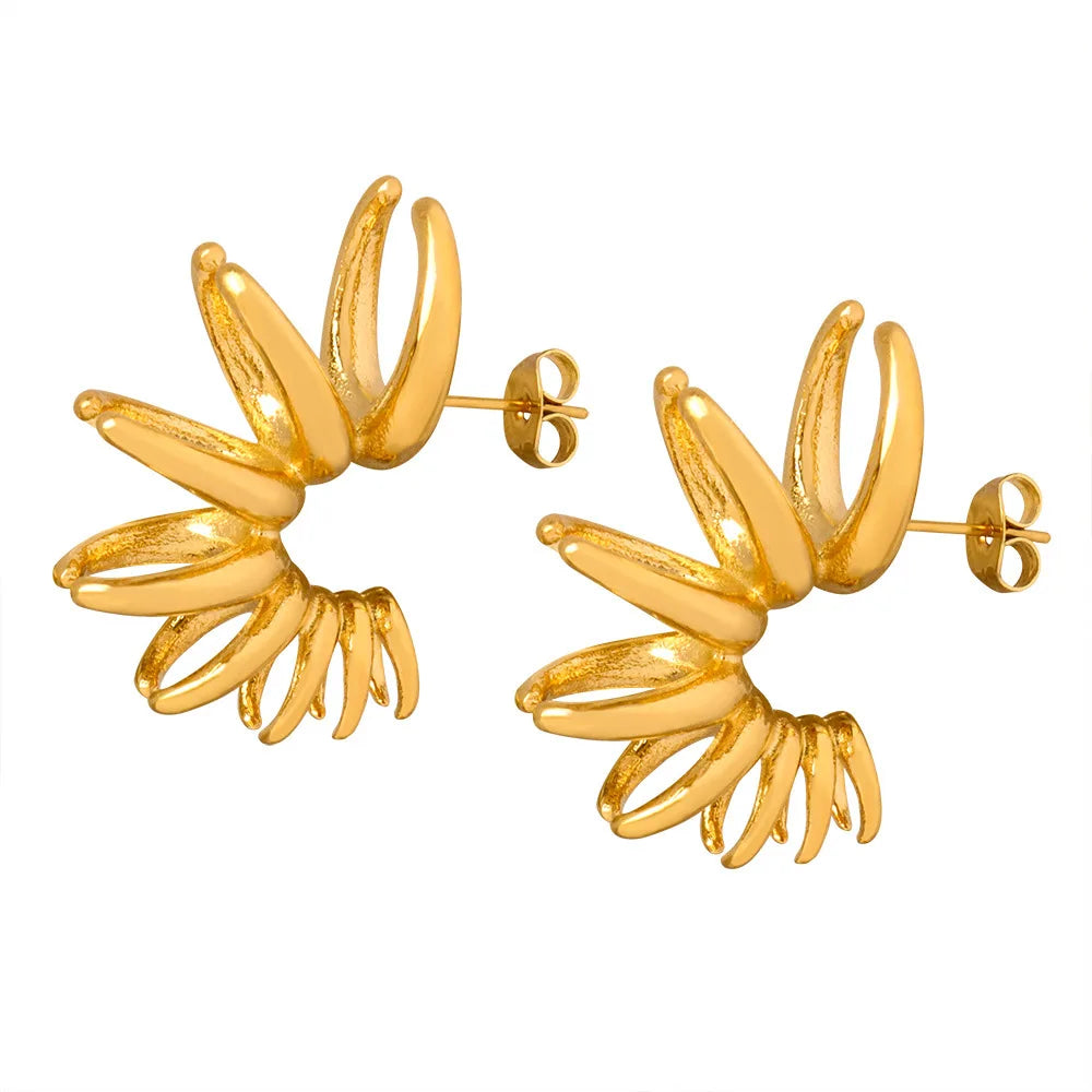 New C-shaped Petal Gradient Titanium Steel Plated 18k Gold Flower Bloom Earring Tarnish Free Jewelry for Women