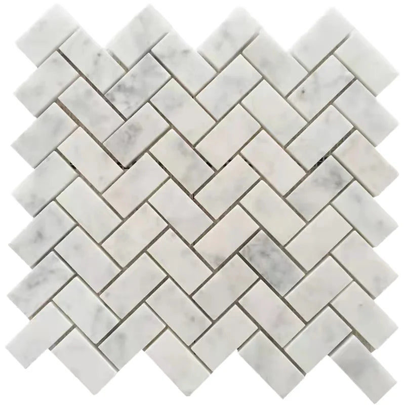 Carrara White Marble Herringbone Marble Mosaic Tile 12"x12"