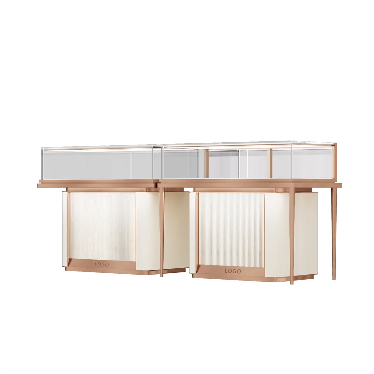 Shangliang Factory Independent Design Stainless Steel & Wood & Glass Modern Luxury Jewelry Display Showcase with Storage Tray MegaBDM
