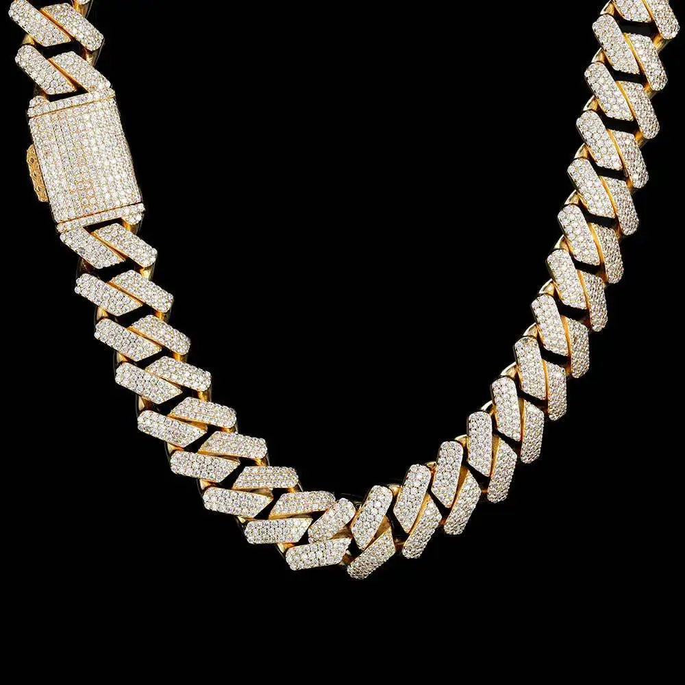 Luxury 20mm Cuban Link Ice Diamond Chains for Men Big Gold Brass 3-Row CZ Stone Geometric Gold Plated for Anniversaries