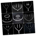 2pcs Luxury Bling Diamond Bridal Jewelry Rhinestone Necklace Earrings Sets Silver Plated Zircon Wedding Necklace Set