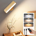 Solid Wooden Magnetic LED Wall Sconces USB Rechargeable Battery Operated Dimmable Adhesive Wall Adjustable Color Temperature for