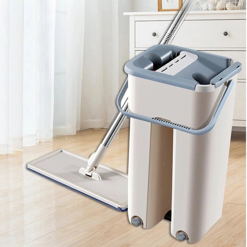 DOOSO Hand Free Self-washed Magic Flat Mop Long Handle Microfiber Flat Floor Cleaning Squeeze Bucket Mop