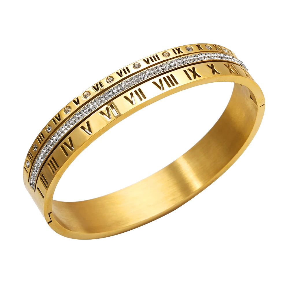 Fashion Jewelry Charm Stainless Steel Jewelry Luxury Chunky Crystal Cuff  Bangle Bracelet for Women Men Couple Jewelry