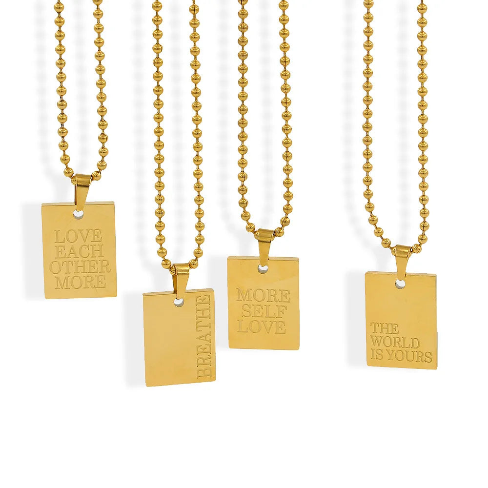 Custom Engraved Name Saying Statement Necklace Gold Plated Inspiring Quote Rectangle Pendant Necklace Stainless Steel Jewelry