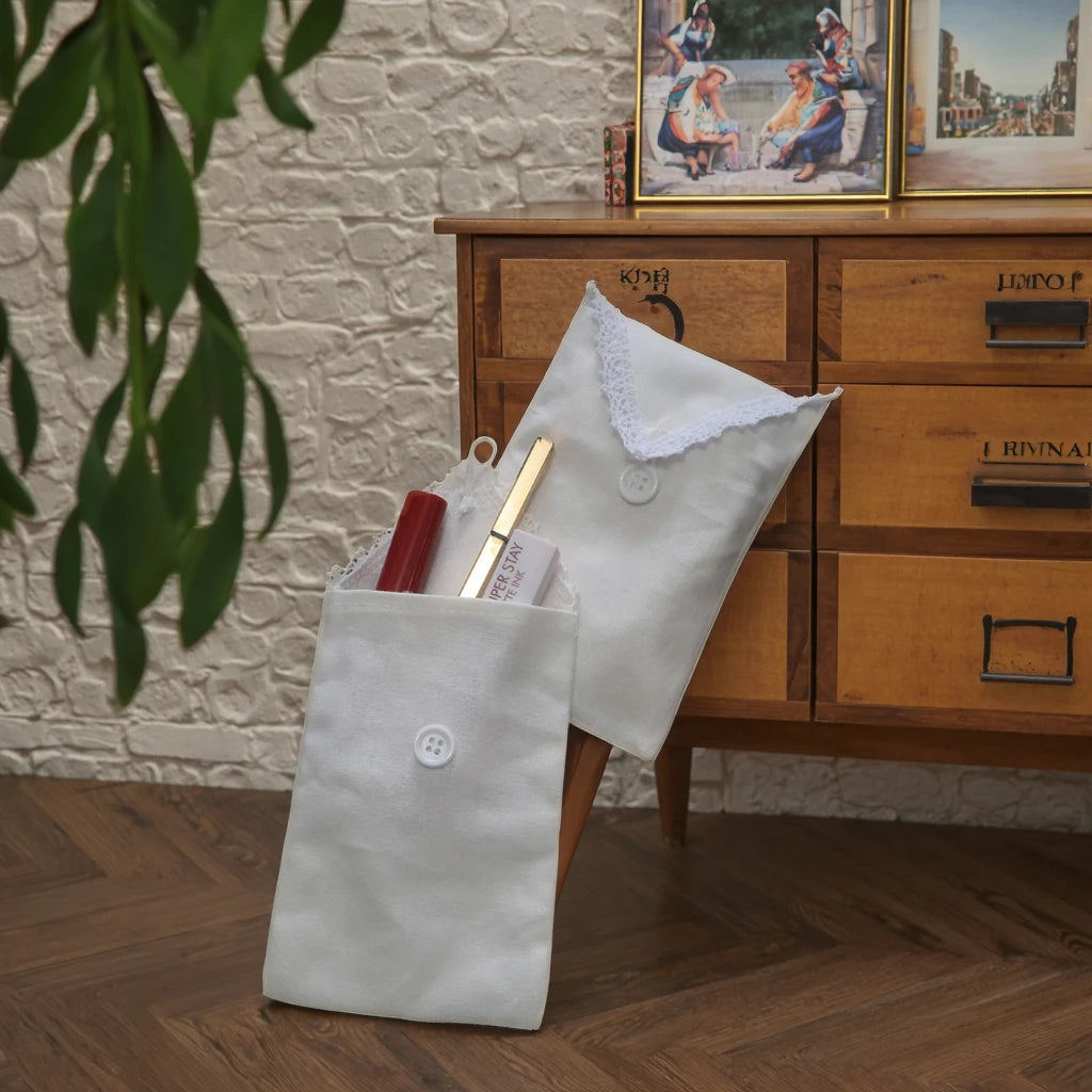Cotton Button Envelop Pouch Double Lace Design Muslin Dust Bag for Jewelry Watch Necklace Gifts