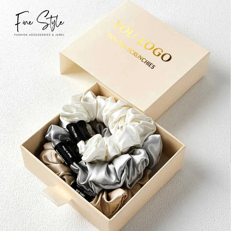 100% Mulberry Silk Pillow case and Scrunchies Oversize Scrunchy Hair Ties Set