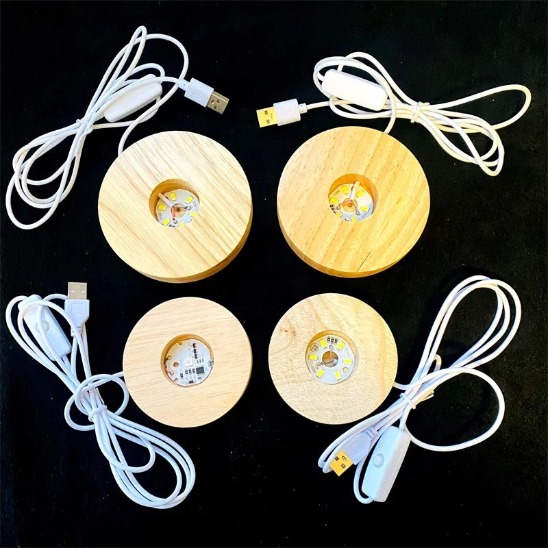 Wholesale Round Wooden Base Stand Usb Led Light Socket Led Night Base Crystal Ball Tower Display Stand