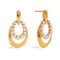 J&D Classic Style 18K Gold Plated Elegant Acrylic Pearl Movable Double Layers Oval Hollow Earrings