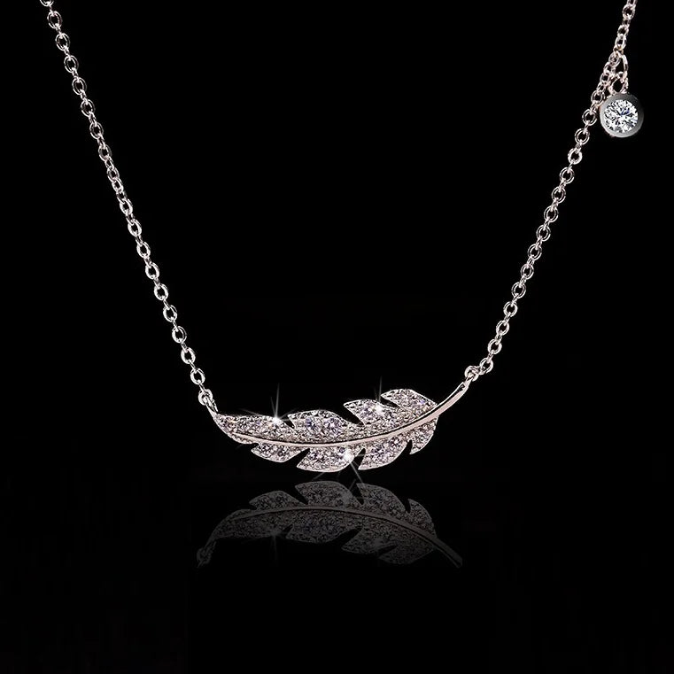 CAOSHI Luxury Jewelry Silver Plated Micro Pave Zircon Crystal Romantic Feather Pendant Wedding Choker Necklaces for Women