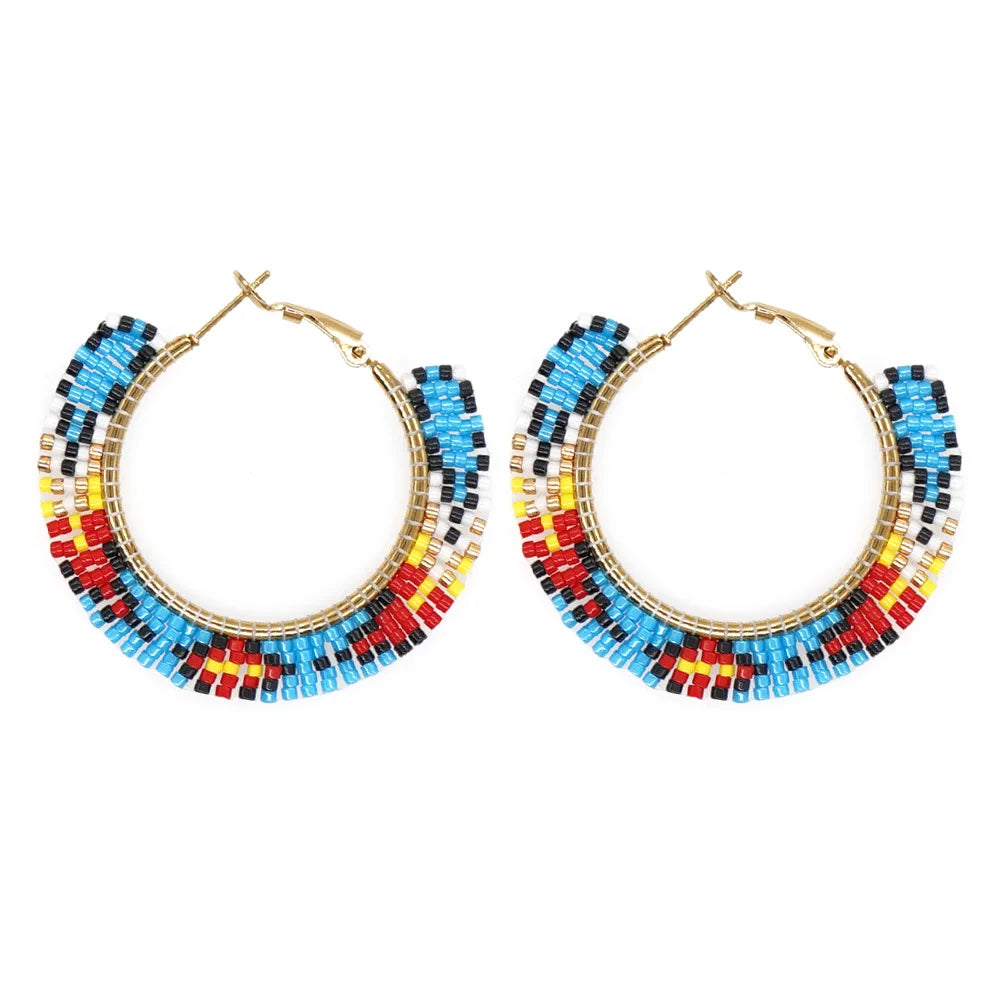 4.5cm Women Gift Macrame Jewelry Boho Beaded Tassel Earrings Colorful Seed Bead Big Hoop Earrings