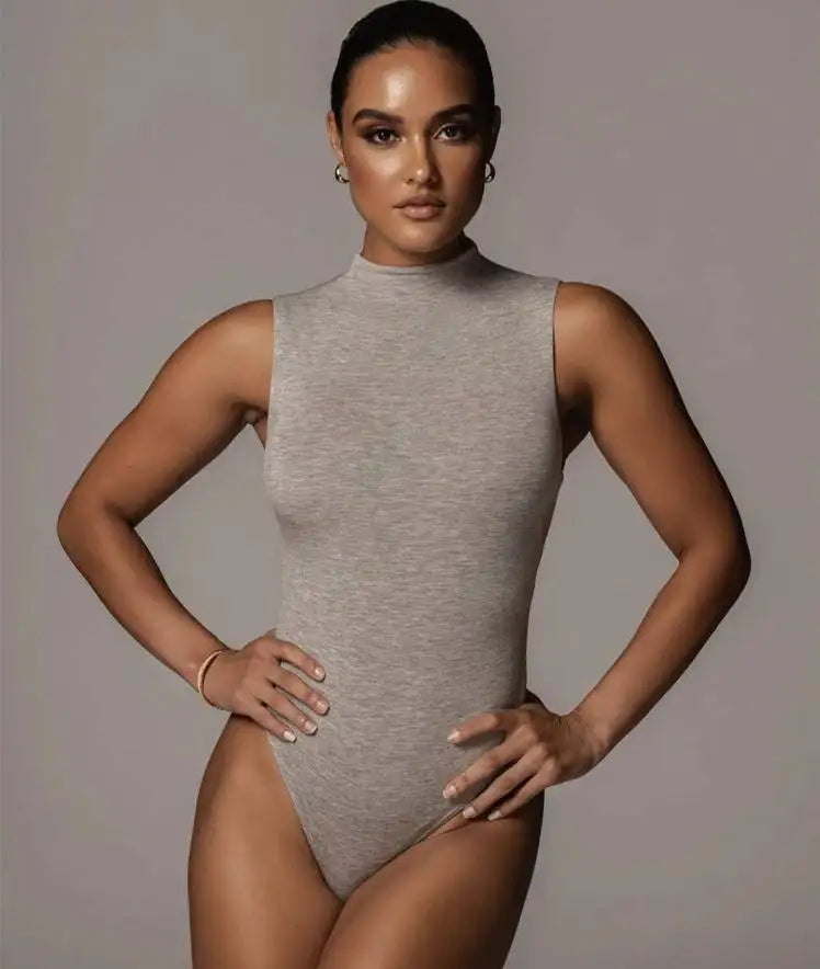 L23003 Clothing Manufacturers Custom Sexy Bodysuit Women Tops Sleeveless Rompers Womens Skinny Turtleneck Bodysuit Jumpsuit