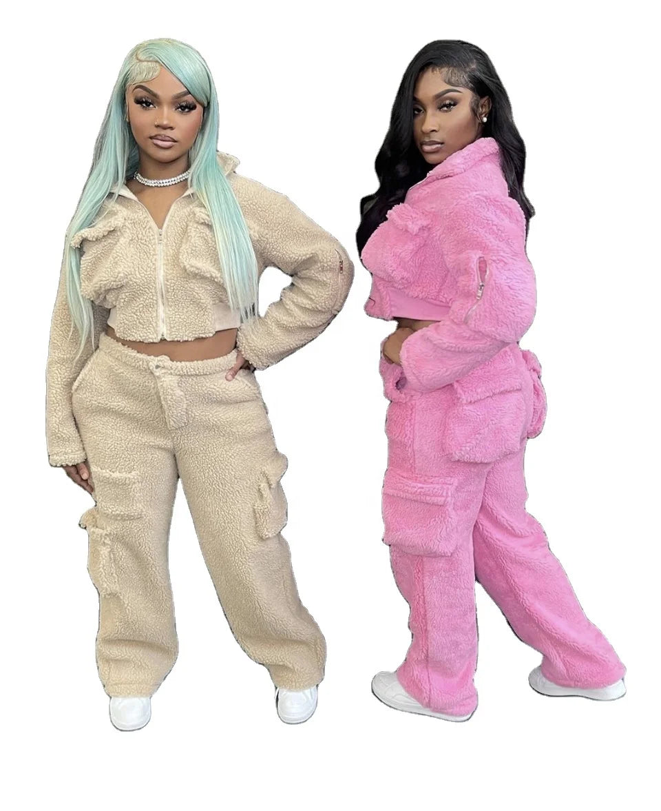KY Women's Clothing Loose Cargo Pants Fleece Jacket Baggy Cargo Sweat Pants Women Cargo Pour Femme