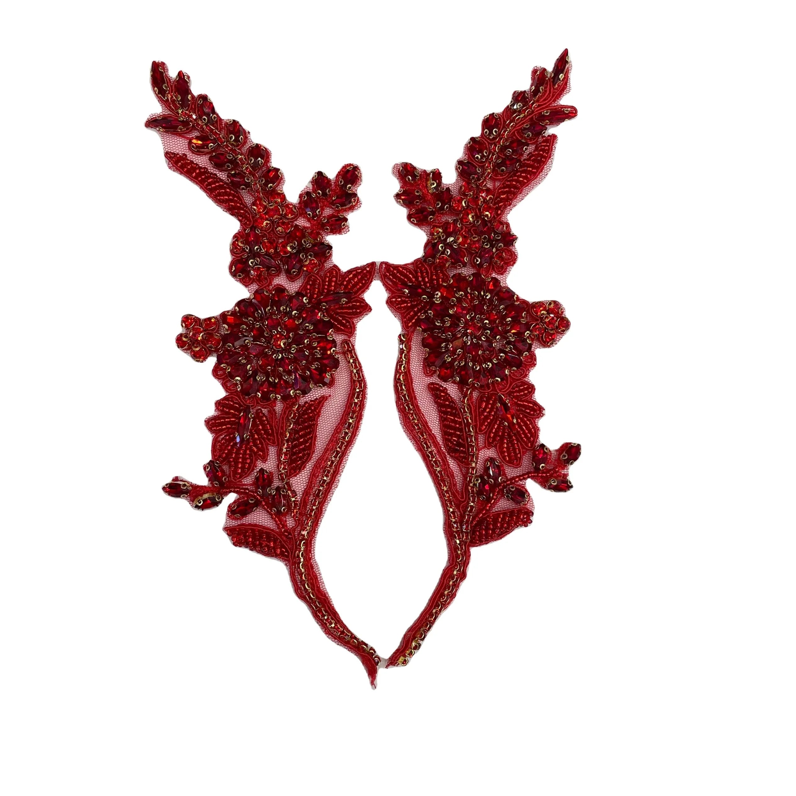Handmade Red Rhinestone Beaded Crystal Appliques