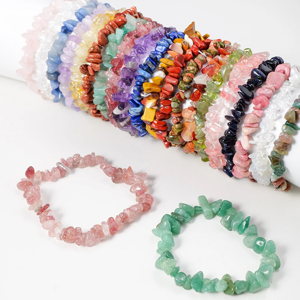 Wholesale Natural Gem Crystal Stone Bracelet Gravel Irregular Crystal Stretch Chip Beads Nuggets Bangles Wristband for Women