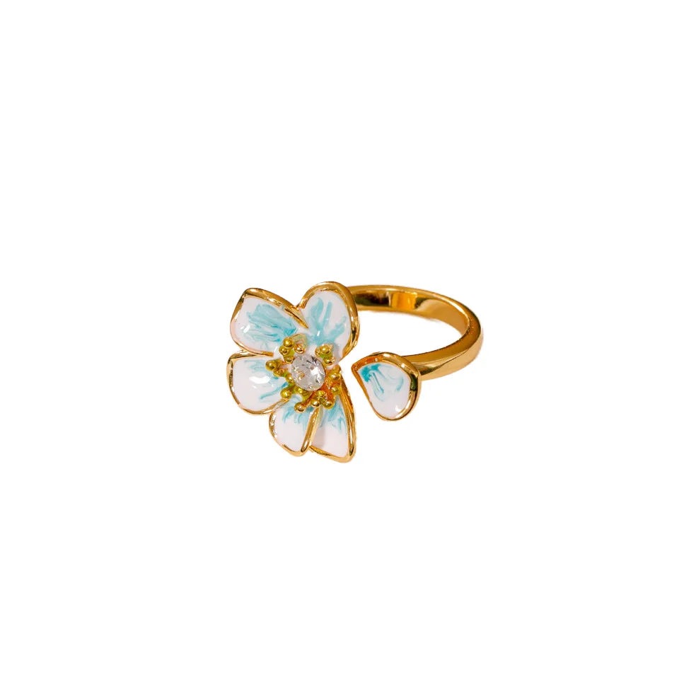 Shescity Wholesale Price Minimalist Oil Dripping Flower Designer Adjustable Opening Trendy Finger Rings Zircon Jewelry Gifts