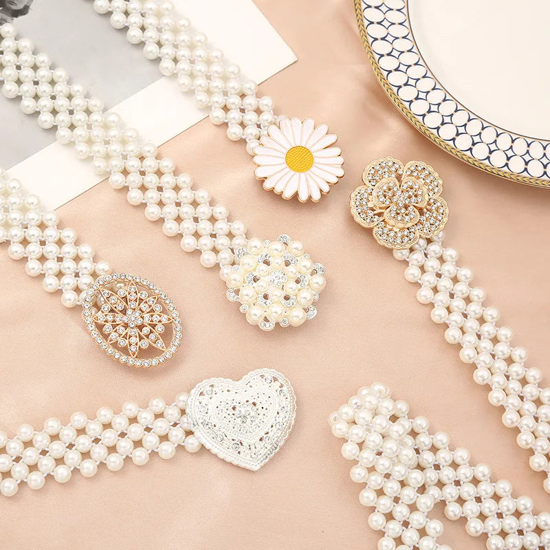Crystal Sashes Wedding Bridal for Lady Dress Waist Belt Belly Chain Jewelry Elastic Stretchy Flower Pearl Body Belt Fashion