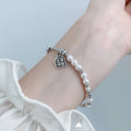 Retro Yulia 925 Sterling Silver Lucky Charm Freshwater Pearl Rhodium Plated Trendy Beads Bracelet Personalized Good Luck Beads