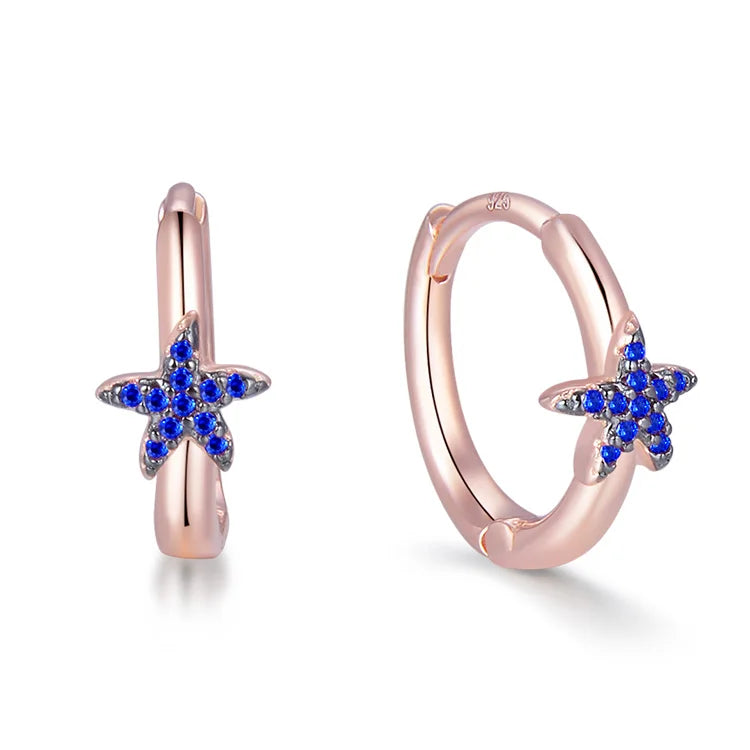 Rose Gold Plated 925 Silver Starfish Huggie Hoops | Nautical Coastal Earrings | Tarnish Resistant Vacation Jewelry